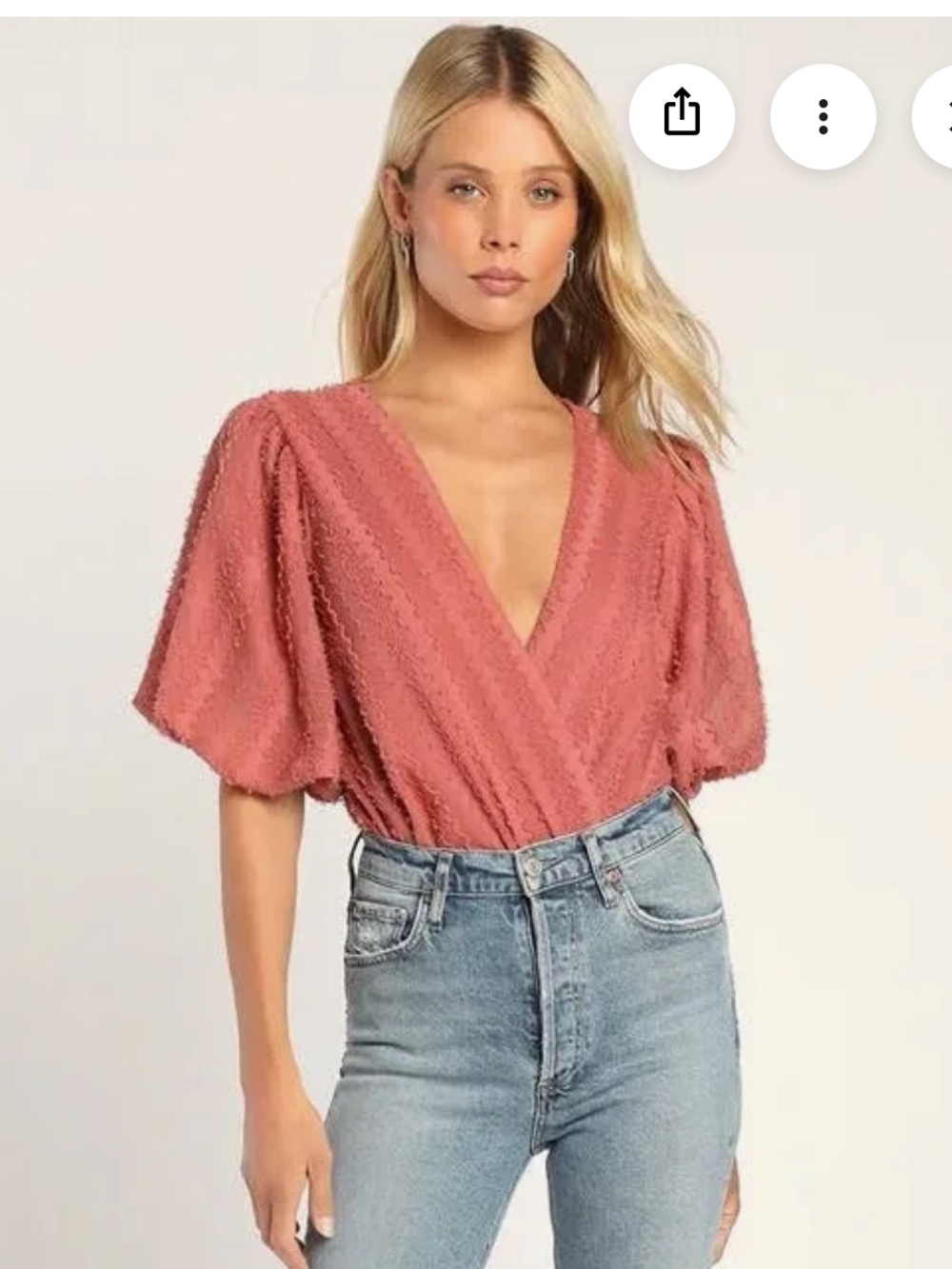 Lulu's Dusty Rose Textured Puff-Sleeve Surplice Bodysuit